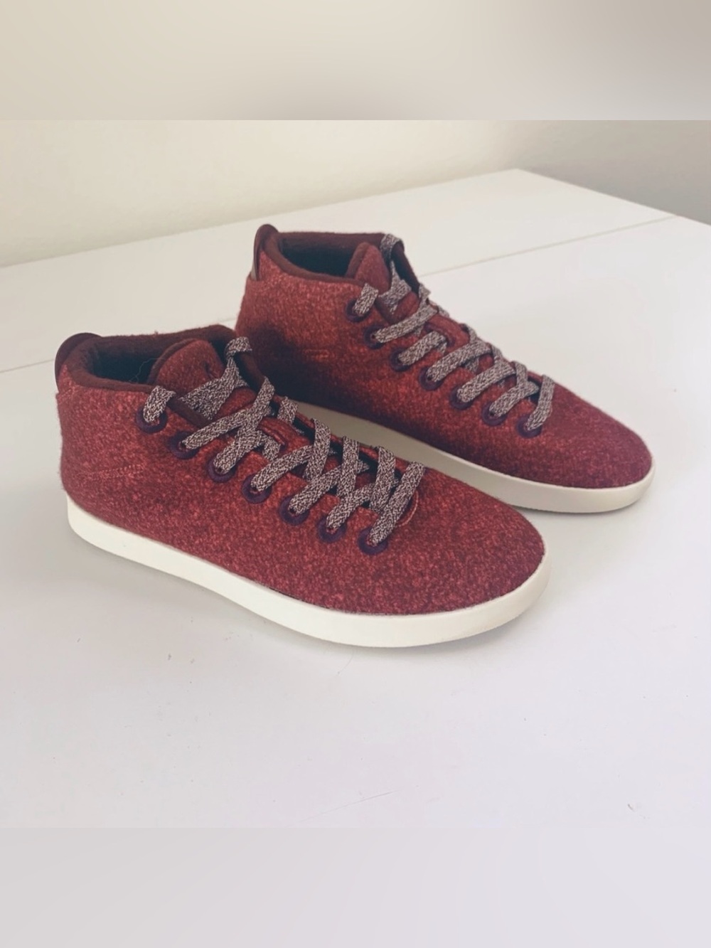 Allbirds "Wool Piper" Burgundy Mids Sneakers ~ 8